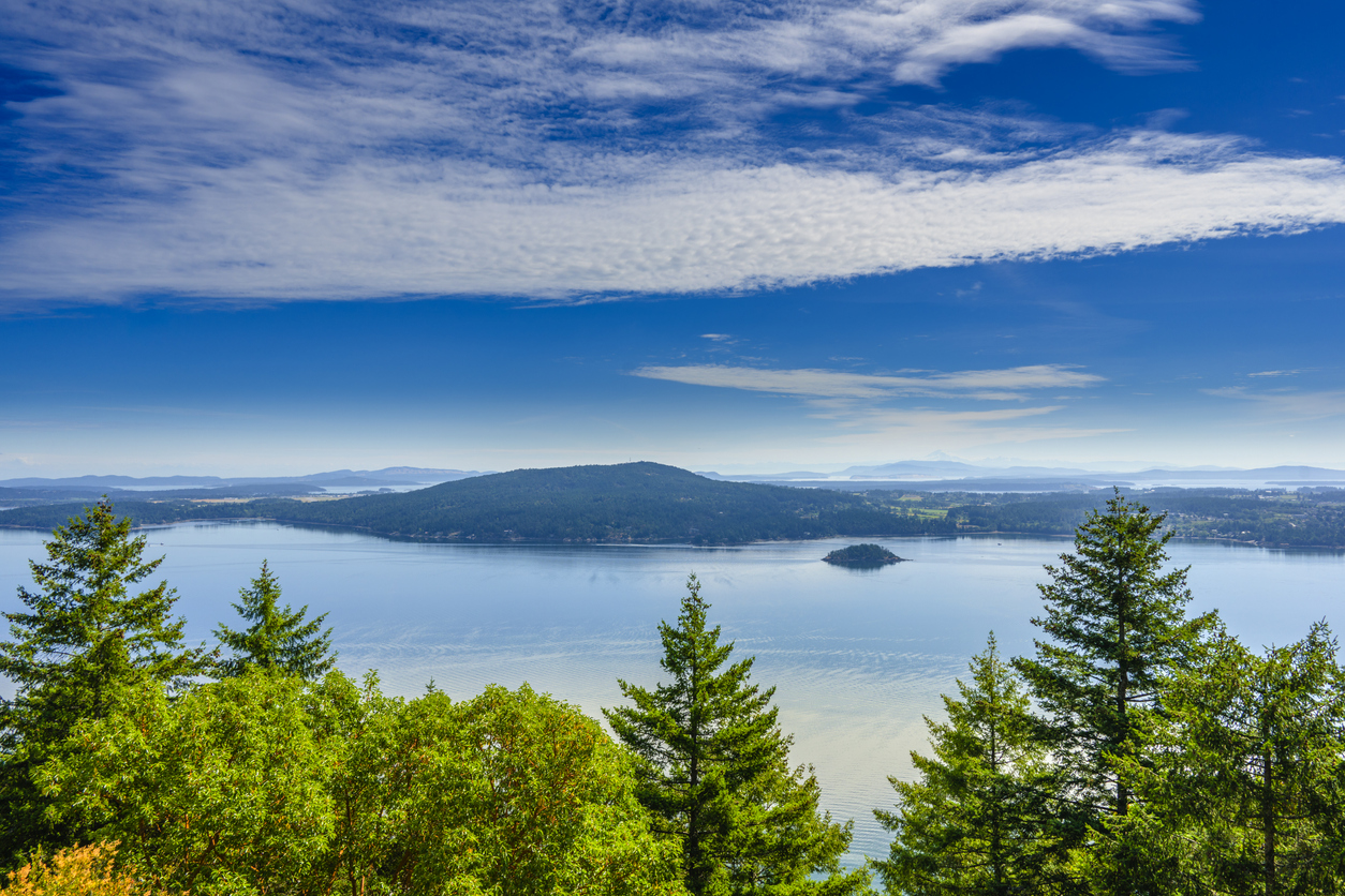 San Juan Islands lighthouse and Mount Baker